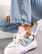  Pantofi sport Alb-violet Decorați cu Inserții Colorate și Metalice cu Talpă Groasă Oplevia
