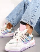  Pantofi sport Alb-violet Decorați cu Inserții Colorate și Metalice cu Talpă Groasă Oplevia