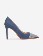  Pantofi stiletto Albastre Denim cu Zirconii la Vârf Ararie