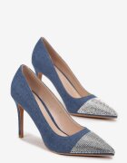  Pantofi stiletto Albastre Denim cu Zirconii la Vârf Ararie