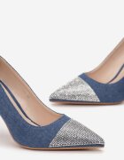  Pantofi stiletto Albastre Denim cu Zirconii la Vârf Ararie