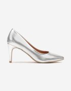  Pantofi stiletto argintii casual cu branț din piele naturală Lerelit