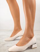  Pantofi stiletto bej cu Branț din Piele Naturală și Inserție Metalică Sariann