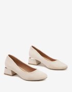  Pantofi stiletto bej cu Branț din Piele Naturală și Inserție Metalică Sariann