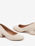  Pantofi stiletto bej cu Branț din Piele Naturală și Inserție Metalică Sariann