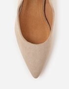  Pantofi stiletto bej închis Vices pe toc gros decorați cu pietre cu branț din piele Savelia