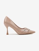  Pantofi stiletto bej lăcuiți cu catarame pe barete Betirya