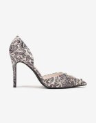 Pantofi Stiletto Bej-Negru cu vârf ascuțit cu model original cu Zirconii și Capse Alfiratte