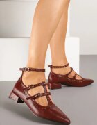  Pantofi stiletto Bordeaux cu curele cu catarame și nituri Nevisalae