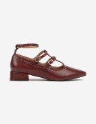  Pantofi stiletto Bordeaux cu curele cu catarame și nituri Nevisalae