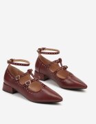  Pantofi stiletto Bordeaux cu curele cu catarame și nituri Nevisalae