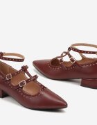  Pantofi stiletto Bordeaux cu curele cu catarame și nituri Nevisalae