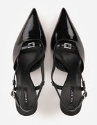  Pantofi stiletto Negre cu toc pisică Peep Toe împodobite cu catarame Evalssia