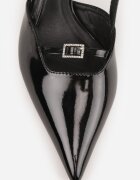  Pantofi stiletto Negre cu toc pisică Peep Toe împodobite cu catarame Evalssia