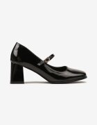  Pantofi stiletto negri lăcuiți cu baretă subțire decorativă Noobeta