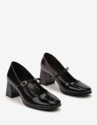  Pantofi stiletto negri lăcuiți cu baretă subțire decorativă Noobeta