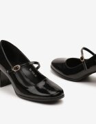  Pantofi stiletto negri lăcuiți cu baretă subțire decorativă Noobeta