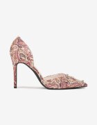  Pantofi stiletto roz cu vârf ascuțit cu model original cu zirconii și nituri Alfiratte
