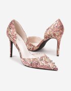  Pantofi stiletto roz cu vârf ascuțit cu model original cu zirconii și nituri Alfiratte