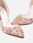  Pantofi stiletto roz cu vârf ascuțit cu model original cu zirconii și nituri Alfiratte
