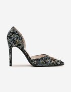  Pantofi stiletto Verzi cu Vârf Ascuțit cu Model Original cu Zirconii și Nituri Alfiratte
