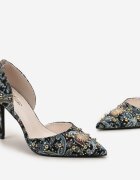  Pantofi stiletto Verzi cu Vârf Ascuțit cu Model Original cu Zirconii și Nituri Alfiratte
