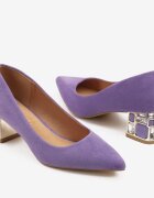  Pantofi tip pump Mov Vices cu toc cu aplicații metalice cu branț din piele Akappia