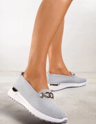  Pantofi tip teniși slip-on gri decorați cu cataramă Wiatalia