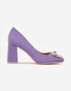  Pantofi Violet Vices cu toc cu Cataramă cu Cristale și Brant din Piele Arutia