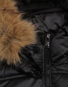 papillon d'or Geacă Neagră Matlasată cu o croială lungă cu glugă detașabilă cu blană Fenalda