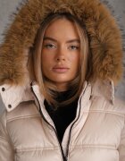 papillon d'or Jachetă Matlasată Bej Lungă cu Glugă Detașabilă cu Blană Fenalda