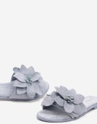  Papuci Albastre din Ecosuedă cu Talpă Plată cu Floare Decorativă Ellesara