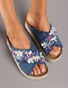  Papuci Albaștri pe Platformă în Stil Boho cu Aplicații și Împletitură Rissona