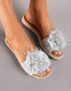  Papuci Argintii cu Talpă din Sfoară cu Floare Decorativă Minera