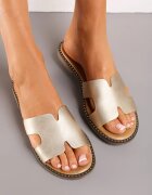  Papuci Aurii cu Ținte Mici pe Talpă cu Decupaje pe Curea Isoldemes