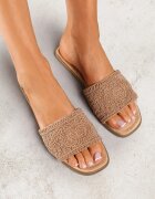  Papuci bej închis împletiți cu talpă plată în stil Boho Evielle