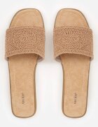  Papuci bej închis împletiți cu talpă plată în stil Boho Evielle