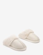 Papuci bej slip-on decorați cu blăniță și cusături Almane