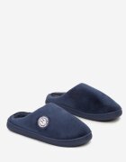  Papuci bleumarin pe talpă plată decorate cu blană în stil de miel Mairelle
