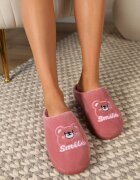  Papuci de casă de tip slip-on roz închis cu finisaj de velur și aplicație decorativă Naorise