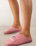  Papuci de casă de tip slip-on roz închis cu finisaj de velur și aplicație decorativă Naorise