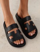  Papuci de piscină Negri din spumă cu decupaje pe baretă Wrenlita