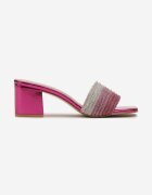  Papuci Fuchsia cu fața decorată cu strasuri pe toc bloc Hilire