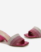  Papuci Fuchsia cu fața decorată cu strasuri pe toc bloc Hilire