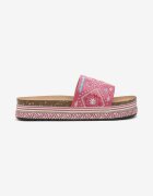  Papuci Fucsia Boho pe platformă joasă decorați cu împletitură și strasuri Giratsa