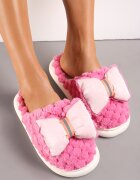  Papuci Fucsia Calde Pufoase Decorați cu relief și fundiță Davelle