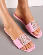  Papuci fucsia cu ornament metalic cu zirconii Helenthea
