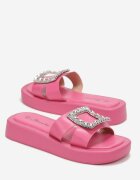  Papuci Fucsia cu talpă groasă cu baretă lată cu zirconii Jalani