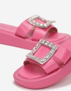  Papuci Fucsia cu talpă groasă cu baretă lată cu zirconii Jalani
