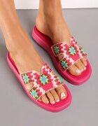  Papuci Fucsia Decorate cu curea în stil Boho cu branț din ecosuède Berdabia